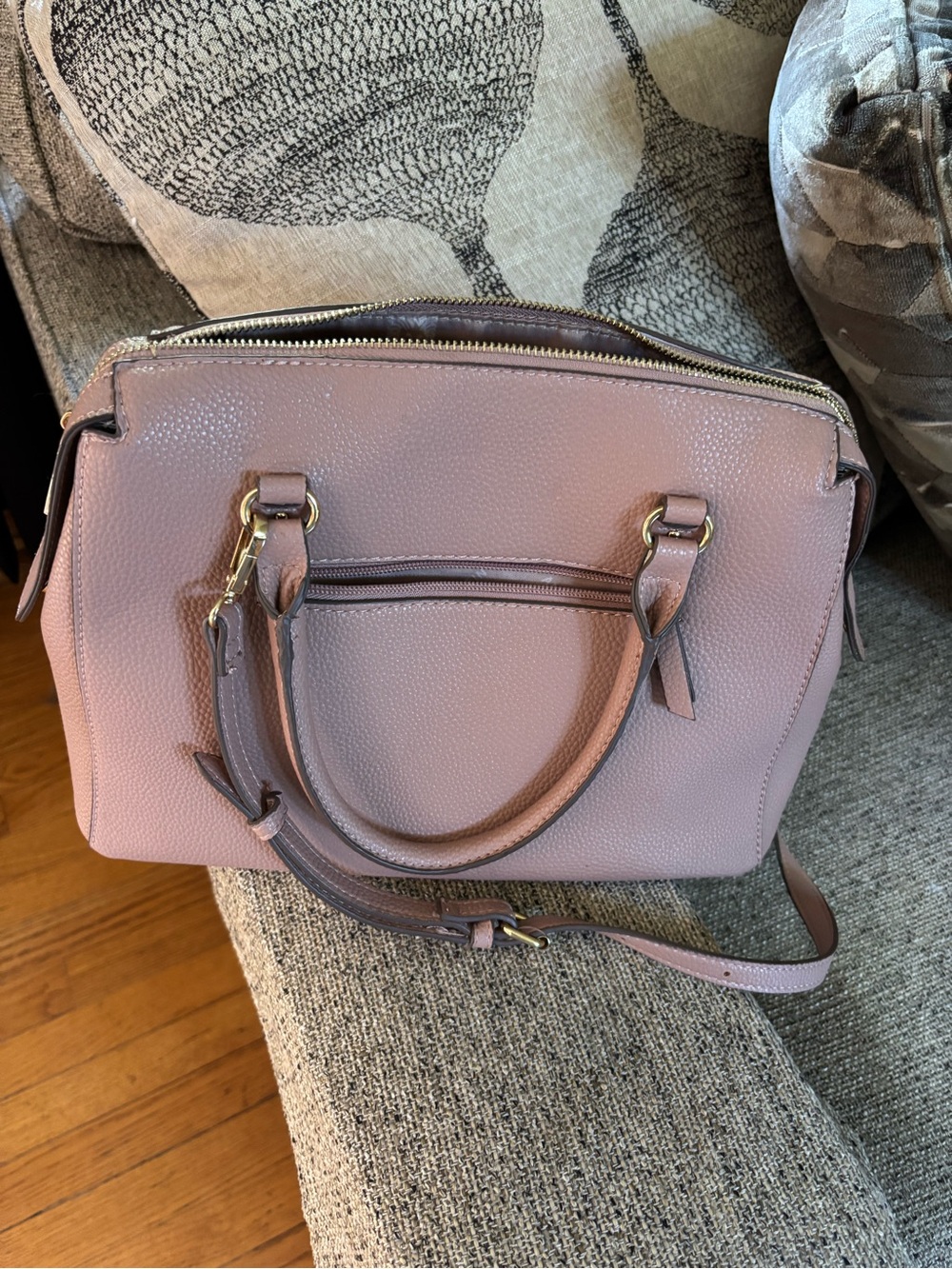Anne Klein Blush Pebble Leather Shoulder Satchel with Scarf Accent - Picture 3 of 10